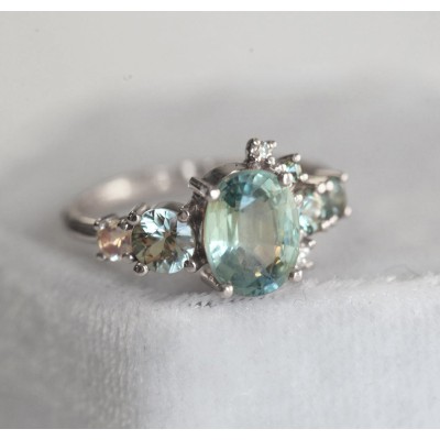 Revel Light Green Sapphire Cluster Ring
