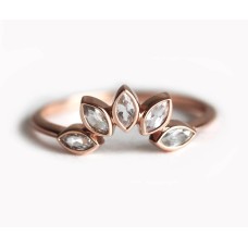 White Sapphire Ring, Marquise Crown Ring