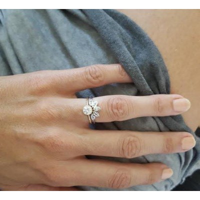 White Sapphire Ring, Marquise Crown Ring
