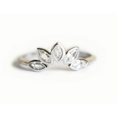 White Sapphire Ring, Marquise Crown Ring
