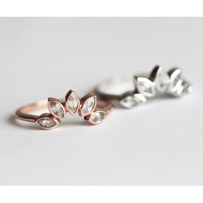 White Sapphire Ring, Marquise Crown Ring
