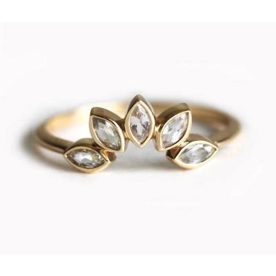 White Sapphire Ring, Marquise Crown Ring
