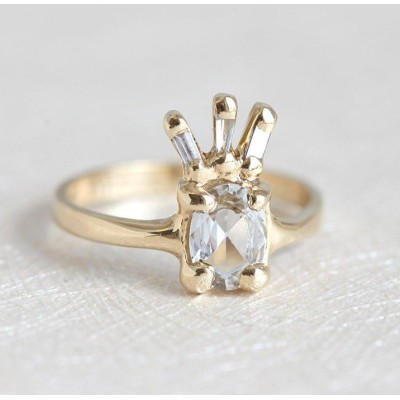 White Sapphire Ring, Unique Diamond Ring
