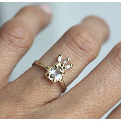 White Sapphire Ring, Unique Diamond Ring

