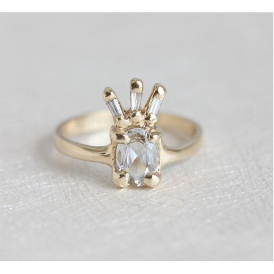 White Sapphire Ring, Unique Diamond Ring
