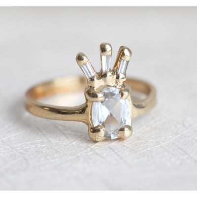 White Sapphire Ring, Unique Diamond Ring
