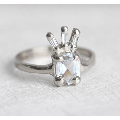 White Sapphire Ring, Unique Diamond Ring
