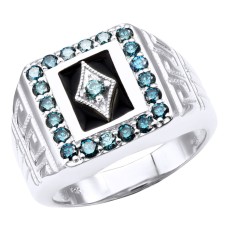 14k Gold Unique Black Onyx & Blue Diamonds Statement Ring for Men 1.7 Carats