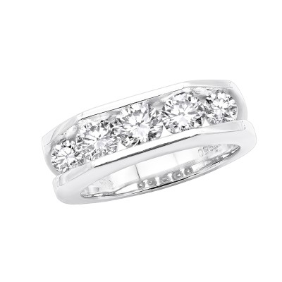5 Stone Platinum Men's Diamond Wedding Ring 2.45ct VS Anniversary Band