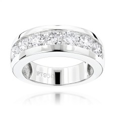 7 Stone Round Diamond Bands: Platinum Diamond Wedding Ring for Men 1.5ct