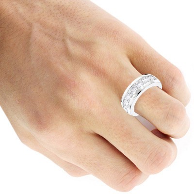 7 Stone Round Diamond Bands: Platinum Diamond Wedding Ring for Men 1.5ct