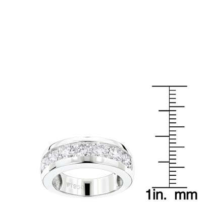 7 Stone Round Diamond Bands: Platinum Diamond Wedding Ring for Men 1.5ct