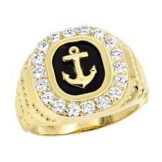 Black Onyx Men's Diamond Ring 14K Gold Anchor Ring Square Shape 1.5ct