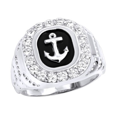 Black Onyx Men's Diamond Ring 14K Gold Anchor Ring Square Shape 1.5ct