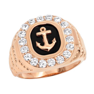 Black Onyx Men's Diamond Ring 14K Gold Anchor Ring Square Shape 1.5ct