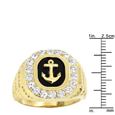 Black Onyx Men's Diamond Ring 14K Gold Anchor Ring Square Shape 1.5ct