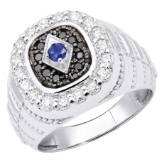 Custom Unique Pinky Ring 14k Gold Black White Diamond Blue Sapphire Men's Ring