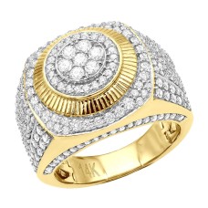 Fluted Large Round Diamond Ring for Men in 14K Gold Pinky Ring 3.5ct