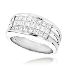 Men's Platinum Diamond Band Invisible Set Princess Cut Pinky Ring 2ct