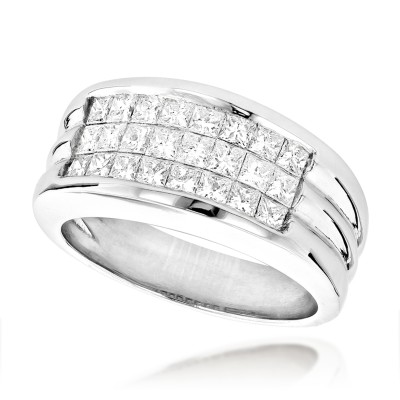 Men's Platinum Diamond Band Invisible Set Princess Cut Pinky Ring 2ct