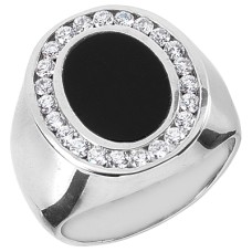 Oval Shape Platinum Men's Diamond Ring with Black Onyx 1.2ctw 16.2mm