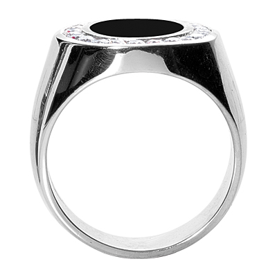 Oval Shape Platinum Men's Diamond Ring with Black Onyx 1.2ctw 16.2mm
