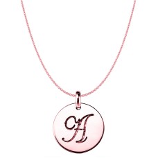 "A" 14K Rose Gold Script Engraved Initial Disk Pendant