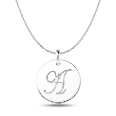 "A" 14K White Gold Script Engraved Initial Disk Pendant