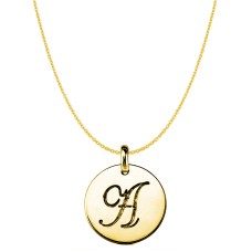"A" 14K Yellow Gold Script Engraved Initial Disk Pendant