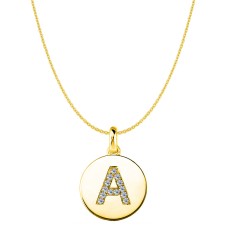 "A" Diamond Initial 14K Yellow Gold Disk Pendant (0.13ct)