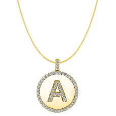 "A" Diamond Initial 14K Yellow Gold Disk Pendant (0.53ct)