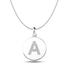 "A" Diamond Initial  14K White Gold Disk Pendant (0.13ct)