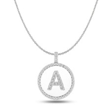"A" Diamond Initial  14K White Gold Disk Pendant (0.53ct)
