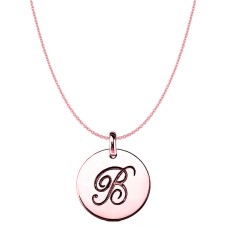 "B" 14K Rose Gold Script Engraved Initial Disk Pendant