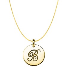 "B" 14K Yellow Gold Script Engraved Initial Disk Pendant
