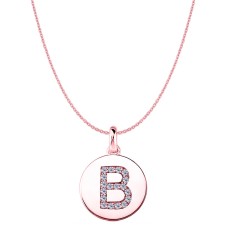 "B" Diamond Initial 14K Rose Gold Disk Pendant (0.18ct)