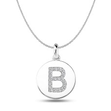 "B" Diamond Initial  14K White Gold Disk Pendant (0.18ct)