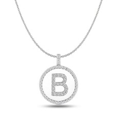 "B" Diamond Initial  14K White Gold Disk Pendant (0.60ct)