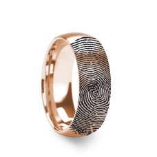 10k Fingerprint Ring Rose Gold Engraved Domed Brushed Band - 4mm - 8mm