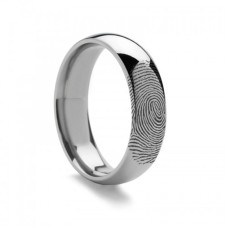 10k Fingerprint Ring White Gold Engraved Domed Band - 4mm - 8mm
