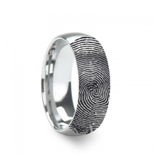 10k Fingerprint Ring White Gold Engraved Domed Brushed Band - 4mm - 8mm