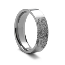 10k Fingerprint Ring White Gold Engraved Flat Band- 4mm - 8mm