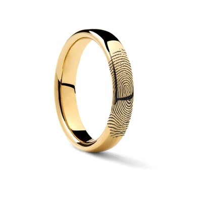 10k Fingerprint Ring Yellow Gold Engraved Domed Band - 4mm - 8mm