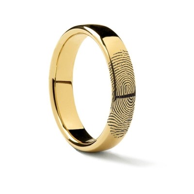10k Fingerprint Ring Yellow Gold Engraved Domed Band - 4mm - 8mm