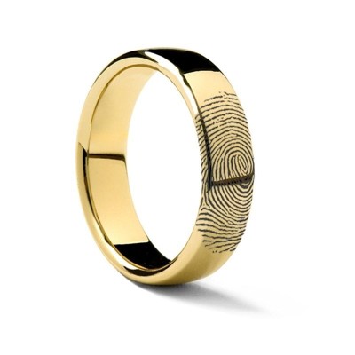 10k Fingerprint Ring Yellow Gold Engraved Domed Band - 4mm - 8mm