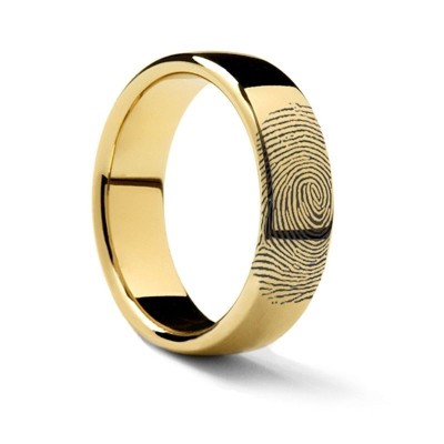10k Fingerprint Ring Yellow Gold Engraved Domed Band - 4mm - 8mm