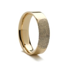 10k Fingerprint Ring Yellow Gold Engraved Flat Band - 4mm - 8mm