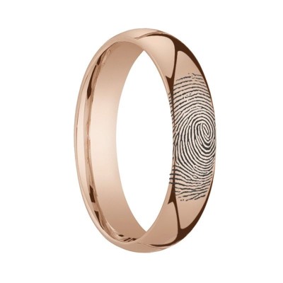 14k Fingerprint Ring Rose Gold Engraved Domed Band - 4mm - 8mm