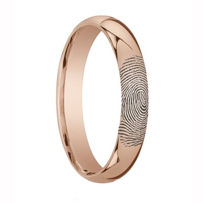 14k Fingerprint Ring Rose Gold Engraved Domed Band - 4mm - 8mm
