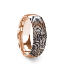 14k Fingerprint Ring Rose Gold Engraved Domed Brushed Band - 4mm - 8mm